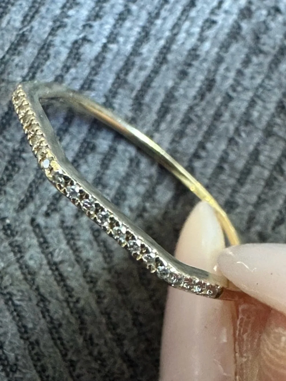 14K Gold genuine diamond geometric stacking ring